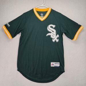 Chicago White Sox Jersey Mens Small Majestic Green V Neck Heat Transfer Logo